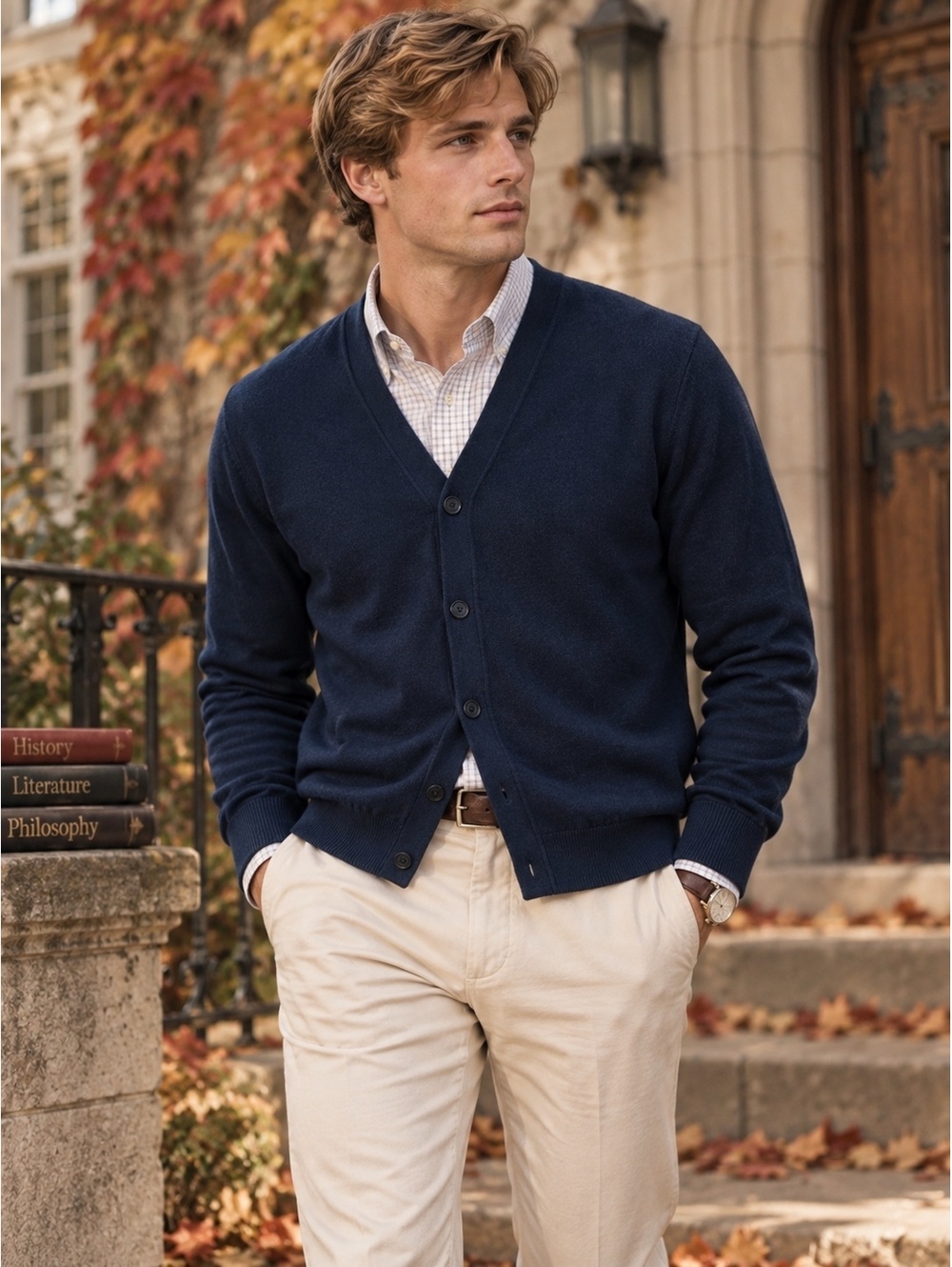 Banana Republic Navy Men’s Five Button Cotton Cardigan Preppy Academia Luxury
